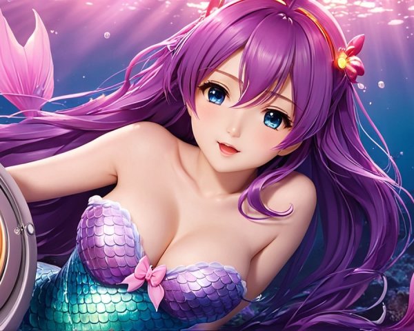 Vibrant Underwater Scene with Charming Mermaid