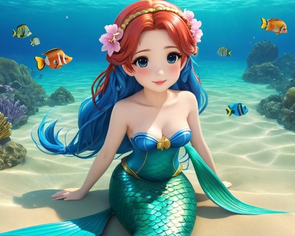 Vibrant Underwater Scene with Mermaid and Coral Reefs