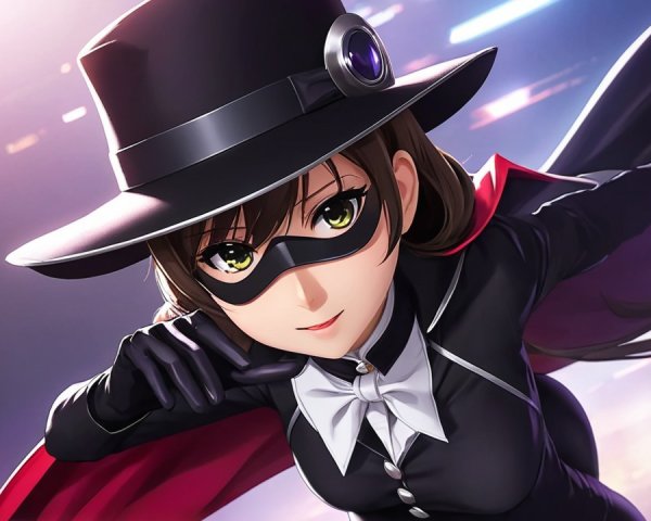 Confident Anime Character in Black Outfit and Cape