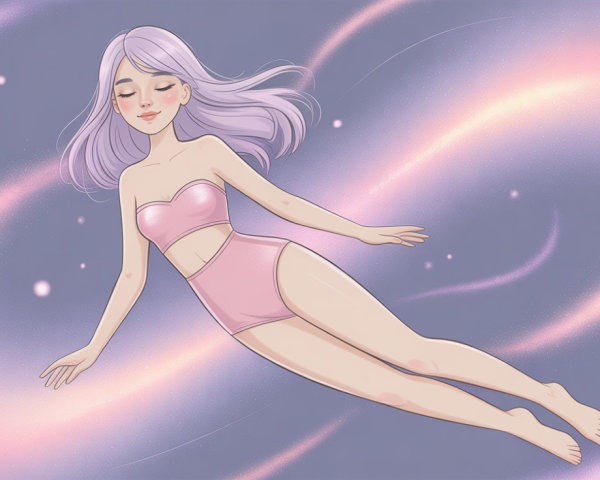 Digital Illustration of a Woman in a Bikini Floating