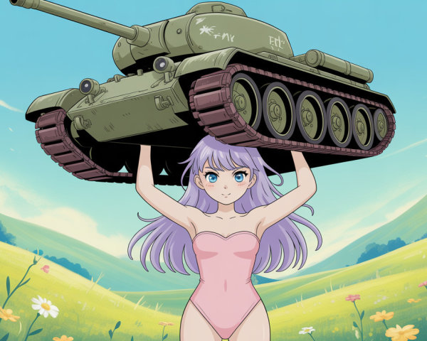 Anime girl in pink swimsuit with olive green tank