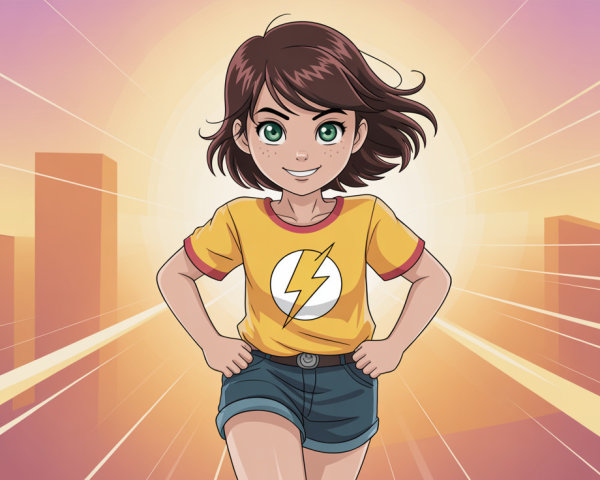 Anime Full-Body Image of a Girl in City Sunset