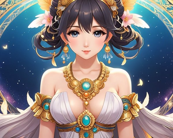 Detailed Character Portrait of a Young Woman in Jewelry
