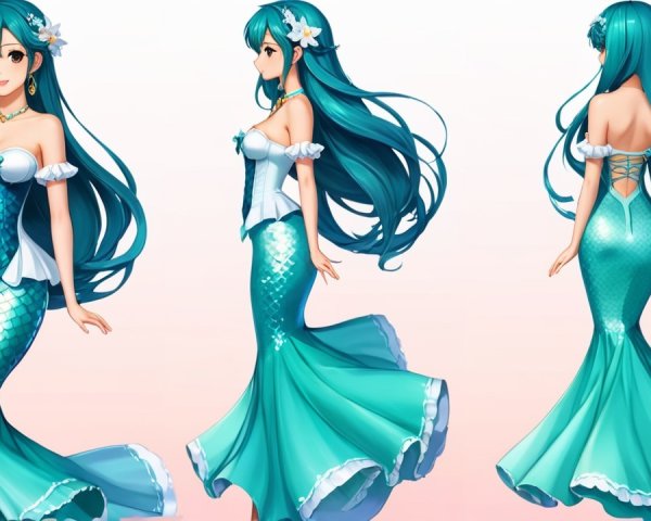 Whimsical Mermaid Character with Teal Hair and Tail