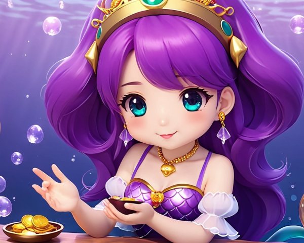 Cartoon Underwater Scene with Playful Mermaid Character