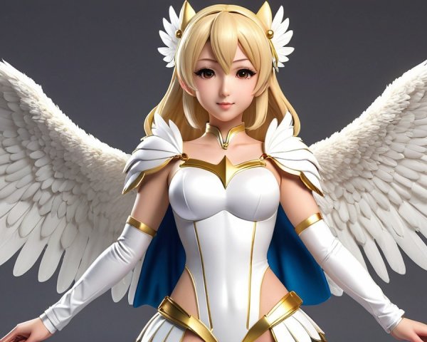 Angelic Character with Radiant Wings and Elegant Outfit