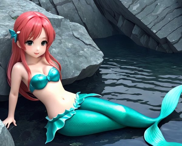 Vibrant Mermaid by Serene Pool in Enchanted Setting