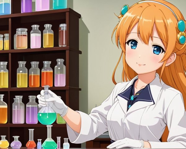 Young Scientist in Laboratory with Green Liquid Flask