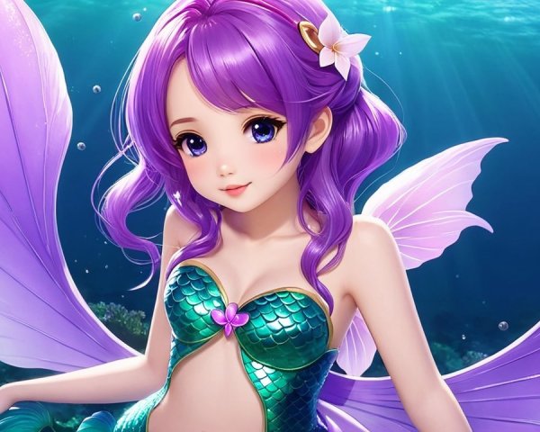 Vibrant Underwater Scene with Charming Mermaid