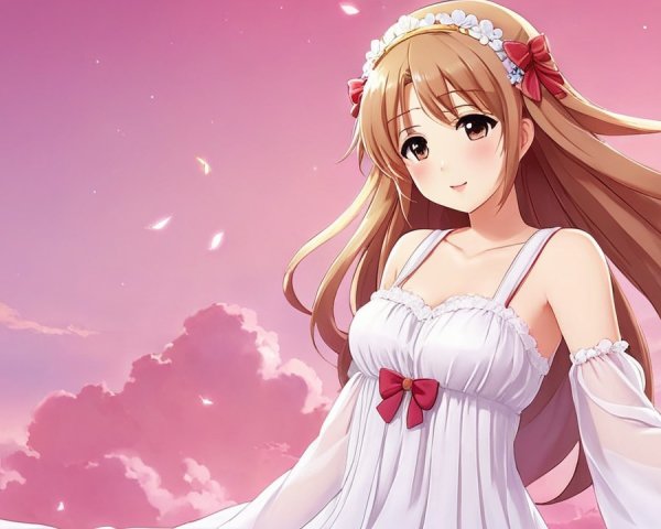 Young Woman in White Dress with Floral Hair Accents