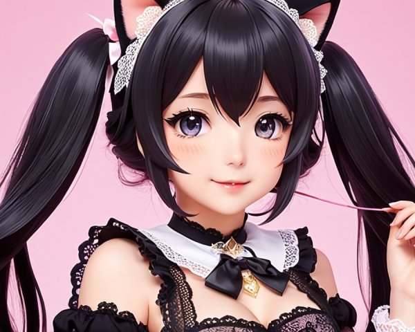 Female character with cat ears in frilly outfit