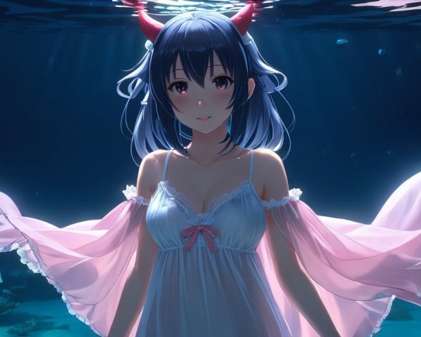 Underwater Scene with Young Woman in Pink Dress