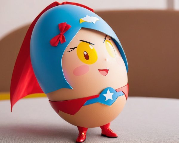 Whimsical Egg Character in Superhero Outfit
