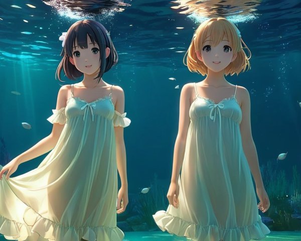Underwater Scene of Girls in Flowing Dresses