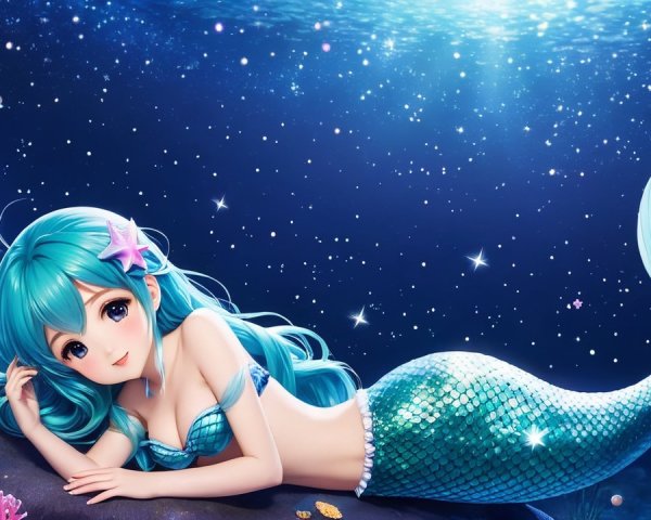 Vibrant Underwater Scene with Mermaid and Coral