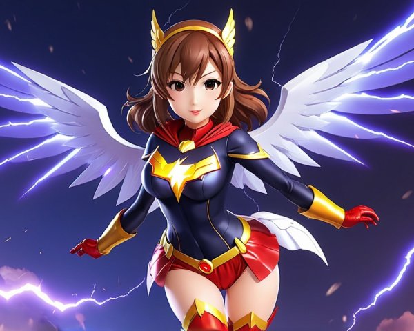 Anime-Inspired Superheroine in Dramatic Lightning Sky
