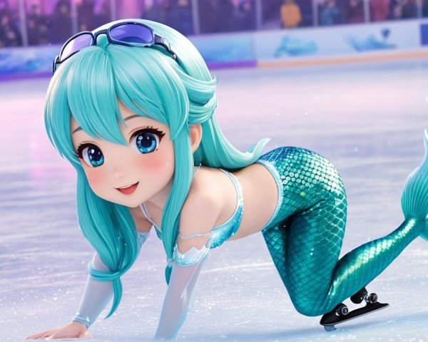 Vibrant Character on Ice Rink with Mermaid Tail