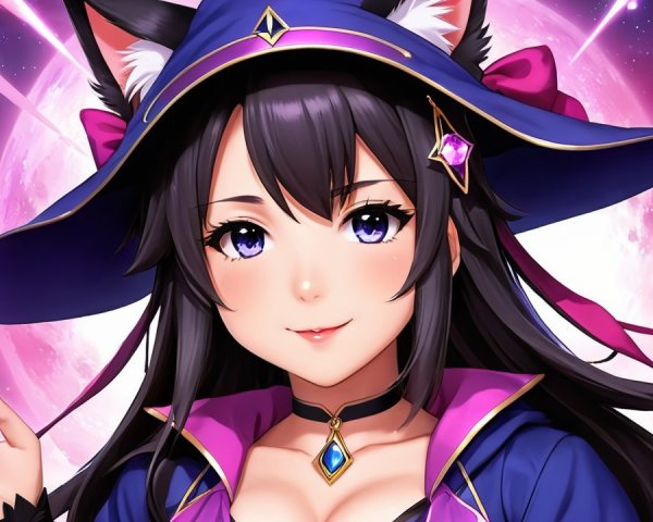 Character Description: Enchanting Wizard with Cat Ears