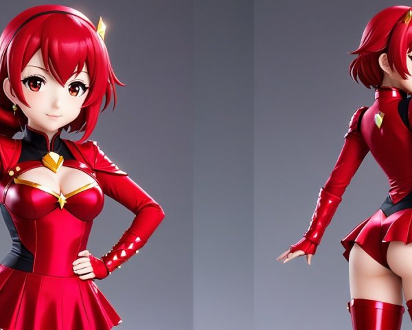 Stylized Character with Red Hair and Playful Outfit