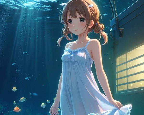 Underwater Scene of a Girl in a White Dress