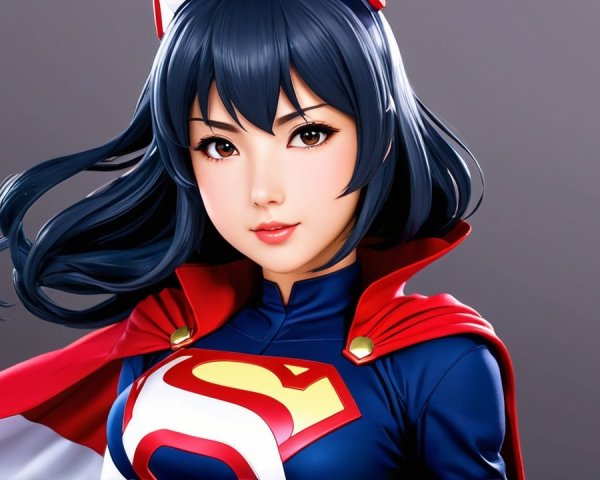Young female superhero in blue and red costume