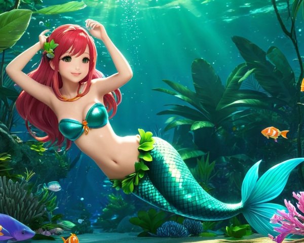 Vibrant Underwater Scene with a Mermaid and Coral Reefs