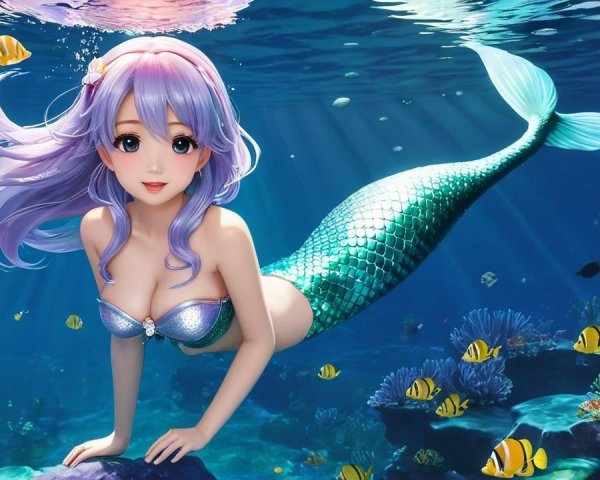 Vibrant Underwater Scene with a Fantastical Mermaid