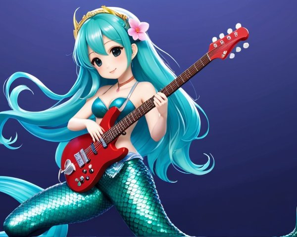 Vibrant Animated Mermaid with Electric Guitar