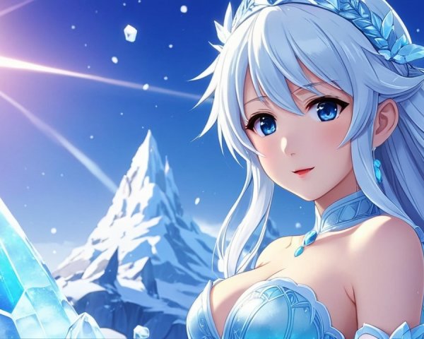 Fantasy Scene with Woman in Ice-Themed Outfit