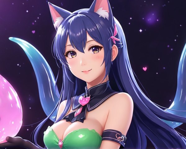 Character with Dark Blue Hair and Feline Ears