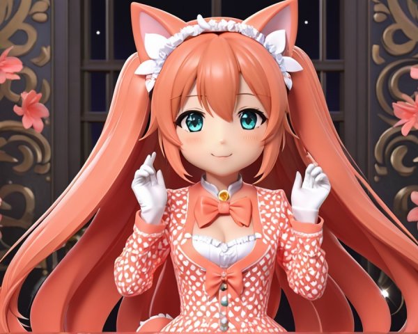 Charming Character with Orange Hair and Cat Ears