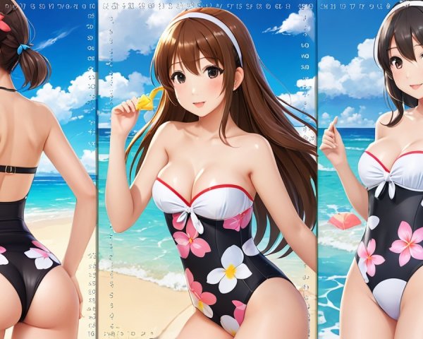 Anime Illustration of Young Women at the Beach