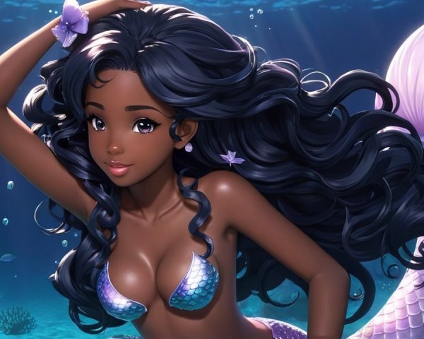 Underwater Scene with Mermaid and Aquatic Elements