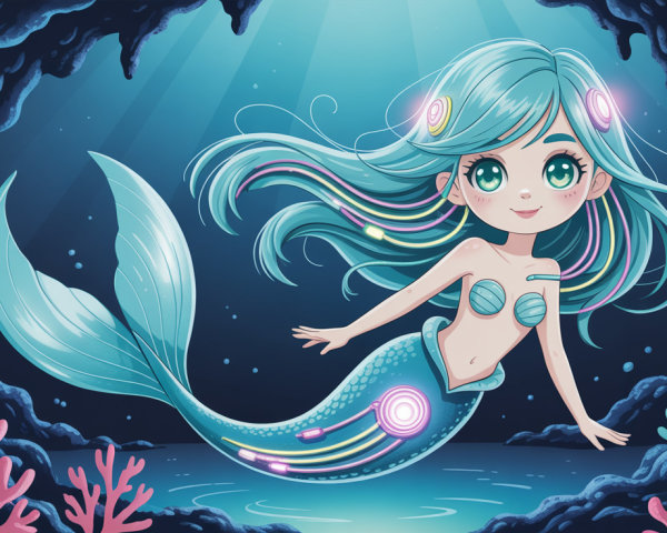 Charming Digital Illustration of a Young Mermaid