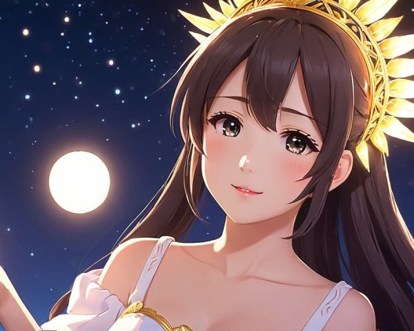 Anime Character with Glowing Orbs Under Starry Sky
