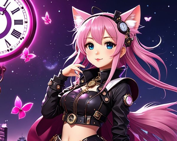 Anime Character with Pink Hair in Steampunk Setting