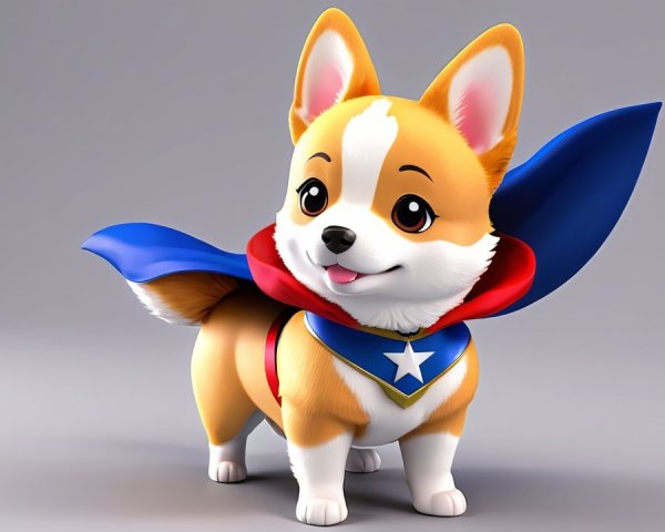 Corgi Puppy in Blue Cape with Star Emblem