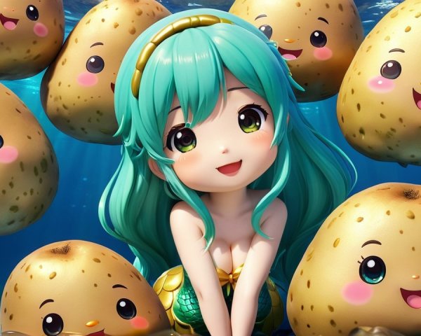 Cheerful animated character in whimsical underwater scene