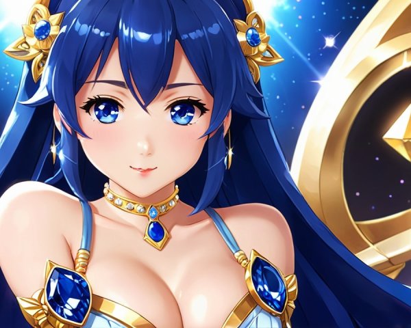 Character with Blue Hair and Elegant Outfit Design