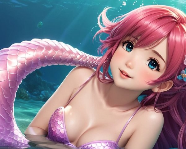 Vibrant anime-style mermaid in an underwater scene
