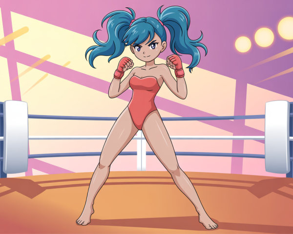 Anime Style Female Boxer in a Colorful Arena