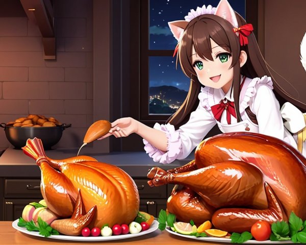 Cozy Kitchen Scene with Festive Holiday Feast