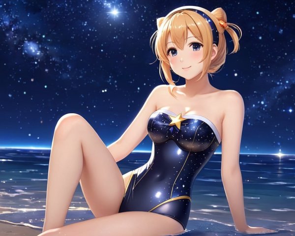 Fantasy Character by Serene Ocean Under Starlit Sky