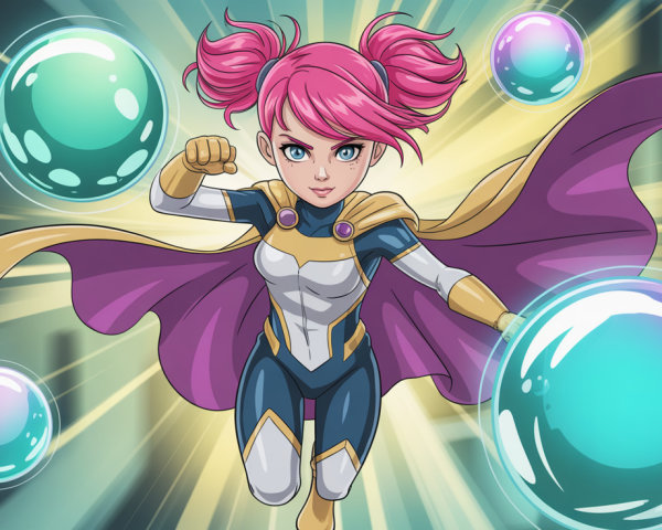 Strong Child Superhero Girl in Cartoon Animation