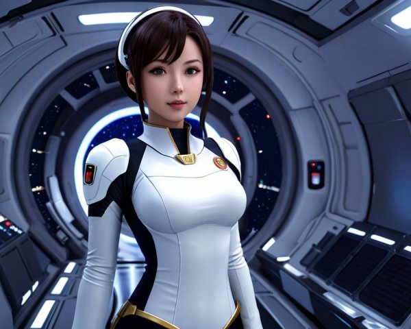 Futuristic Female Astronaut in High-Tech Space Setting
