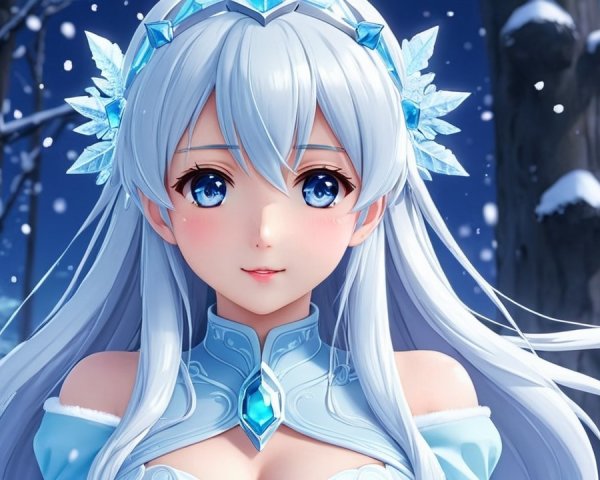 Winter Scene with Girl in Ice-Themed Attire