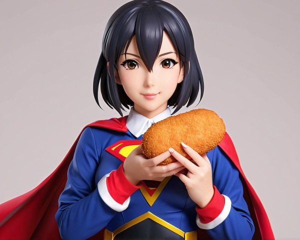 Superhero Character Holding a Golden Croquette