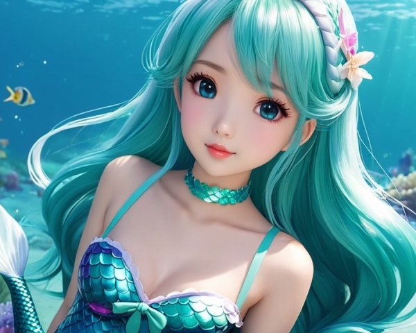 Vibrant Underwater Scene with Mermaid and Coral