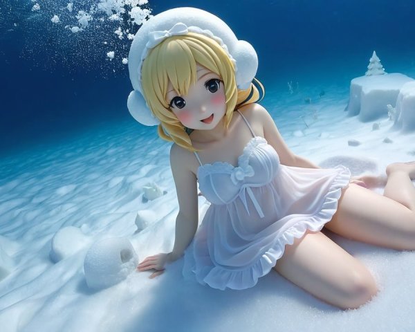 Cheerful anime character in serene underwater setting