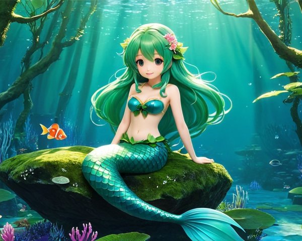 Vibrant Underwater Scene with Mermaid and Coral Reef